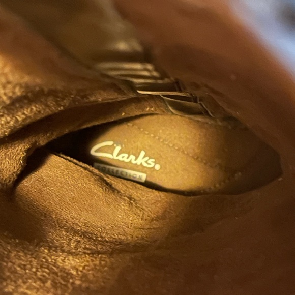 🤎 Clarks Plaza Steer Brown Knee High Boots 6.5 Leather Upper Suede Moto Comfy - Picture 6 of 9